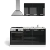 Vicco Singleküche R-Line, Schwarz Hochglanz/Weiß, 160 cm mit Herdumbauschrank ohne Arbeitsplatte, zur Integration von Elektrogeräten und Spüle vorbereitet