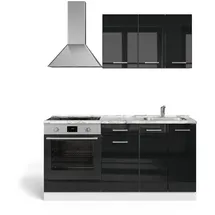 Vicco Singleküche R-Line, Schwarz Hochglanz/Weiß, 160 cm mit Herdumbauschrank ohne Arbeitsplatte, zur Integration von Elektrogeräten und Spüle vorbereitet