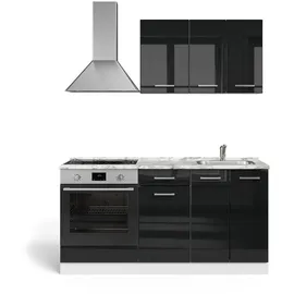 Vicco Singleküche R-Line, Schwarz Hochglanz/Weiß, 160 cm mit Herdumbauschrank ohne Arbeitsplatte, zur Integration von Elektrogeräten und Spüle vorbereitet