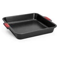 WOLL Bakeware Backform viereckig, 28 x 28 cm, mit hitzebeständigen Silikongriffen bis 230°C, PFAS-frei, zweilagige Antihaftbeschichtung, aluminisierter Stahl, schwarz