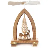 DREGENO Seiffen Pyramide mit Rehen für Kerzen, Holz, Natur, 19 x 19 x 25 cm