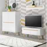 furn.design Wohnwand "Isgard" in weiß matt und Scandi Eiche Wohnkombination 3-teilig 234 cm - Weiß