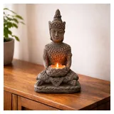 wall-art K&L Wall Art Buddha Figur Steinoptik Sitzende Buddhastatue Feng Shui Deko Fensterbank Dekofigur Tempelwächter 15x11x25 cm