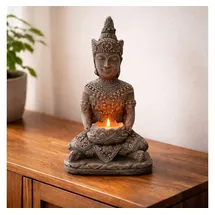 wall-art K&L Wall Art Buddha Figur Steinoptik Sitzende Buddhastatue Feng Shui Deko Fensterbank Dekofigur Tempelwächter 15x11x25 cm