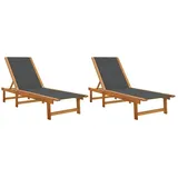 vidaXL Sonnenliegen 2 Stk. Schwarz Massivholz Akazie und Textilene