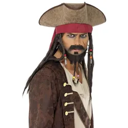 Piratenhut mit Dreadlocks Braun-Rot - OS
