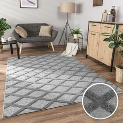 Teppich PACO HOME "Utrecht 642", grau, B:230cm H:4mm L:340cm, Polyester, Teppiche, Kurzflor, Uni Farben, 3D-Design, Rauten Muster, Hoch-Tief Effekt