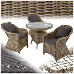 tectake® Rattan Sitzgruppe, mit Aluminiumgestell, wetterfest und UV-beständig, hochwertiges Geflecht, Stühle vormontiert