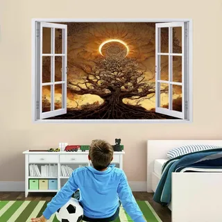 3D Wandtattoo Wanddurchbruch Wandaufkleber, Lebensbaum Wandsticker Wanddeko Wandbilder, Mond Wandaufkleber Für Wohnzimmer Schlafzimmer Badezimmer Flur Küche Möbel Aufkleber
