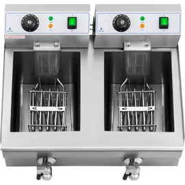 Royal Catering Doppelte Elektrofritteuse mit Hahn 230 V 2 x 10 L