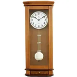 MPM Quality Pendeluhr Wanduhr, Retro Wood Wanduhr mit Pendel, Helles Holz, Traditionelle und Elegante Holzuhr, Präziser Quarz-Schrittmotor, 255 x 620 x 130 mm, schöne Wand Dekoration für Wohnzimmer