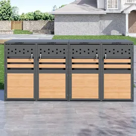modfu Mülltonnenschrank 4 Fächer Holzoptik grau abschließbar