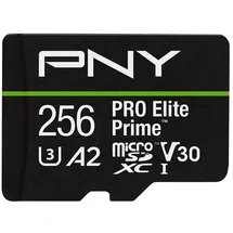 PNY Tarjeta microSDXC 256GB Pro Elite Prime Class 10 U3 V30 A2 + Adaptador SD - Hasta 200MB/s, Class 10, U3, V30, A2, 4K UHD, Full HD, UHS-I