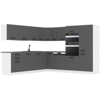 Belini Küchenzeile Küchenblock Küche L-Form JANE Küchenmöbel mit Griffe, Einbauküche ohne Elektrogeräten mit Hängeschränke und Unterschrä...