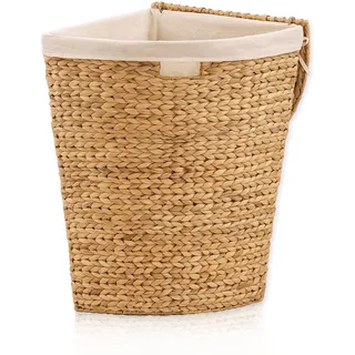 lycce Wäschekorb mit Deckel 30L, Wasserhyazinthe, Eckig, Platzsparend, Natürliches Design, Klein