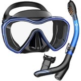 Dorlle Schnorchelset, Neu Verbesserte Panorama Schnorchelmaske, wasserdichte Tauchmaske Anti-Fog Anti-Leck aus Gehärtetem Glas, mit 3-Kanal Premium Dry Schnorchel für Erwachsene