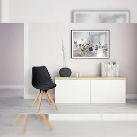 KADIMA DESIGN 2er Set Retro Esszimmerstuhl LIMA schwarz Polsterstuhl Skandinavisch Rückenlehne, Küchenstuhl Kunstleder