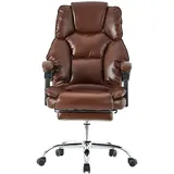 Trisens Bürostuhl mit Fußstütze und flexiblen 3-Punkt-Armlehnen - Schreibtischstuhl in Lederoptik mit Chrom-Base - ergonomischer Bürostuhl mit verstellbarer Rückenlehne