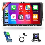 4G+64G Wireless Carplay Android Autoradio für VW Golf 5 6 Passat Polo Tiguan Touran Caddy Skoda SEAT 9 Zoll Autoradio mit Android Auto GPS Navi WiFi Mirror Link Bluetooth FM/RDS/DAB/SWC Rückfahrkamera