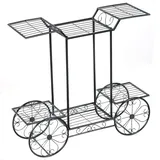 HOMASIS Blumenregal 6 Ebenen, Pflanzenregal aus Metall, 2-stufiger Blumentreppe, Blumenständer Pflanzenständer Pflanzentreppe mit Rad, Blumentopf für Garten Balkon Wohnzimmer, Schwarz