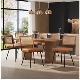 Flieks Esszimmerstuhl (Set, 6 St), 6er Set Rattanstühle Polsterstühle Wohnzimmer Kunstleder, Metallbeine braun