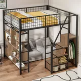 Multifunktionales Hochbett 140 X 200 Cm, Metallbett Mit Stauraum, Ablageflächen Und Treppe, Erwachsenenbett Und Kinderbett, Schwarz, Alte Sku Ldb00273aab