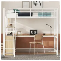 XDOVET Hochbett Hochbett,Eisenrahmenbett, praktische Schubladen,L-förmiger Schreibtisch, Laminatdesign, Ohne Matratze, 90*200cm weiß