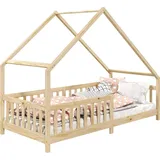 Idimex Hausbett CORA aus massiver Kiefer, Montessori Bett in 90 x 200 cm, Kinderbett mit Rausfallschutz und Dach