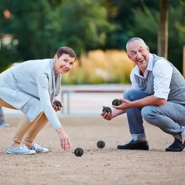 Relaxdays Boule Kugeln, Set mit Zielkugel & Abstandsmesser, Tragetasche, Boccia Spiel, Stahl, schwarz