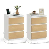 VASAGLE Nachttisch mit Steckdosenleiste,2er Set,Beistelltisch,3 Schubladen,2 AC-Steckdosen,2 USB-A-Anschlüsse,Wohnzimmer