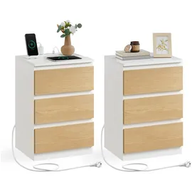 VASAGLE Nachttisch mit Steckdosenleiste,2er Set,Beistelltisch,3 Schubladen,2 AC-Steckdosen,2 USB-A-Anschlüsse,Wohnzimmer