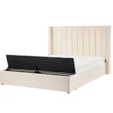 Beliani Wasserbett mit Stauraumbank NOYERS Samtstoff Cremeweiß 160 x 200 cm