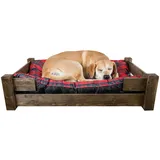 Kistenkolli Altes Land Hundekorb Winston XL aus Holz mit Kissen 100x60x25cm Hundekorb Hundekissen Schlafplatz Vintage Hundesofa (Palisander Rot)