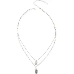 Kette mit Anhänger "Ocean", Damen, Gr. one size, Metall, silber (silbern), COLLEZIONE ALESSANDRO, Basic, Halsketten, Layerkette mit Muschel und Seestern