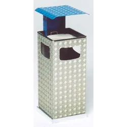 PROREGAL Kombiascher mit 3-Fach Einwurf | 38 Liter, HxBxT 95x44x44cm | Aluminium-Duett-Blech | Dach Blau | Mülleimer Aschenbecher Abfalleimer