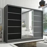 mebloland Schwebetürenschrank AURELIA 1 | 3-türig Schrank 200 cm mit Spiegel | Graphit/ schwarz