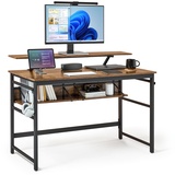 Mondeer Schreibtisch, Computertisch mit Langer Monitorständer und 2 Ablagen, Platzsparender für Arbeitszimmer Wohnzimmer Büro, 120 x 60 x 90 cm, Vintage Braun