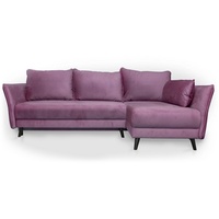 Siblo Ecksofa Ein modernes, ausklappbares Ecksofa Vera im Retro-Stil - Ecksofa mit Schlaffunktion und Bettzeugbehälter - bequemes Ecksofa - Wohnzimmer rosa