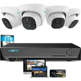 Reolink 8MP Überwachungskamera Set Outdoor, 4X 8MP PoE Dome Überwachungskamera+8CH 2TB HDD nvr, Personen-/Fahrzeugerkennung, 30m Nachtsicht, 24/7 Schutz
