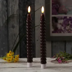LED Stabkerzen TWIST - Echtwachs - flackernde 3D Flamme - H: 25cm - Timer - wein...