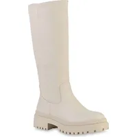 VAN HILL Damen Leicht Gefütterte Plateaustiefel Stiefel Profil-Sohle Schuhe 839581, Farbe: Beige, Größe: 40 - Beige