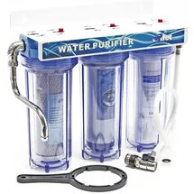 Naturewater NW-PR103 3 Stufen Wasserfilter, 5 μ, 26,16 mm (3/4"), Ø62 mm PP Kartusche, Filter Wandhalterung, Filterschlüssel, Sedimentfilter Aktivkohleblock Aktivkohlegranulat