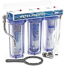 Naturewater NW-PR103 3 Stufen Wasserfilter, 5 μ, 26,16 mm (3/4"), Ø62 mm PP Kartusche, Filter Wandhalterung, Filterschlüssel, Sedimentfilter Aktivkohleblock Aktivkohlegranulat