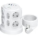 HOPOW 12 Fach Mehrfachsteckdose, 3680W Steckdosenturm mit 4 USB(2 USB C), 1050J Steckdosenleiste Überspannungsschutz, Verlängerungskabel 2m, Steckerleiste mit Schalter für Zuhause, Schlafsaal, Garage