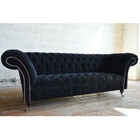 JVmoebel Chesterfield-Sofa, Chesterfield 3 Sitzer Textil Design Sofa Couch schwarz