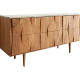 DeLife Sideboard Shia 147cm Akazie Natur Marmor Grau-Weiss 3 Türen 6 Fächer, Sideboards