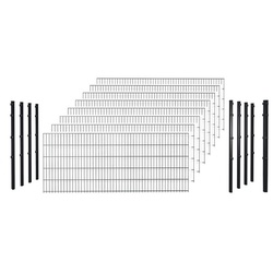 hadra Doppelstabmattenzaun, anthrazit, 6/5/6 mm, Komplett-Set à 20 m, inkl. Pfosten, Klemmhalter - schwarz