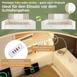 stilvora Stauraumbett 140x200 cm mit Schubladen und Stauraum, Tagesbett mit Doppeltüren aus Holz und USB/USB-C Anschlüssen, Jugendbett platzspare... - Weiß
