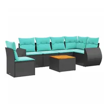 vidaXL Gartensofa-Set mit Kissen, schwarzes Polyrattan