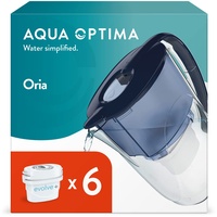 Aqua Optima Oria Wasserfilterkanne & 6 x 30 Tage Evolve+ Wasserfilterkartusche, 2,8 Liter Fassungsvermögen, zur Reduzierung von Mikroplastik, Chlor, Kalk und Verunreinigungen, Weiß